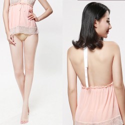 Fantasy Halter Ruffled Hem Ladylike Baby doll Lingerie + Thong
