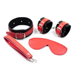 Black And Red Faux Leather Restraint Kit - 3 Piece