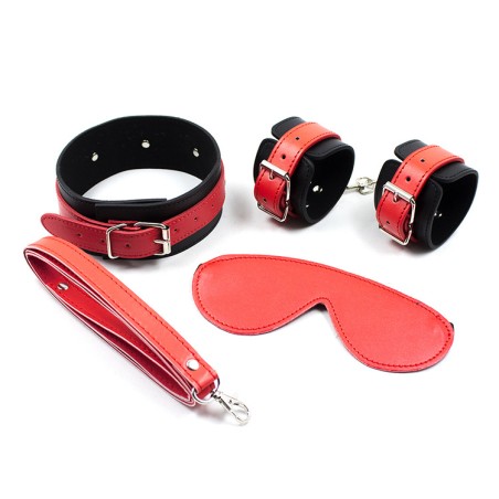 Black And Red Faux Leather Restraint Kit - 3 Piece