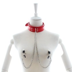 D Ring Bondage Collar With Nipple Clamp
