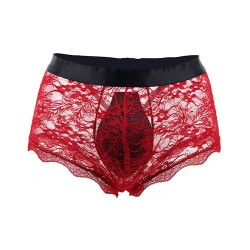 Men Transparent Lace Back Bandaged Boxers
