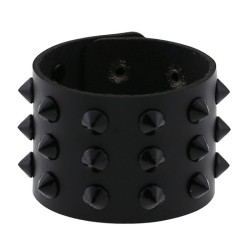 Three-row leather studded wide bracelet