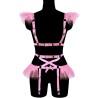 Lace Trim Buckled Leather Body Bondage With Garter Belt