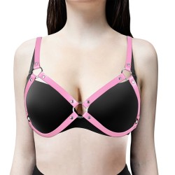 O Ring Spliced Cupless Leather Bra