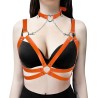 Metal Heart Leather Collar Spliced With Bra Harness