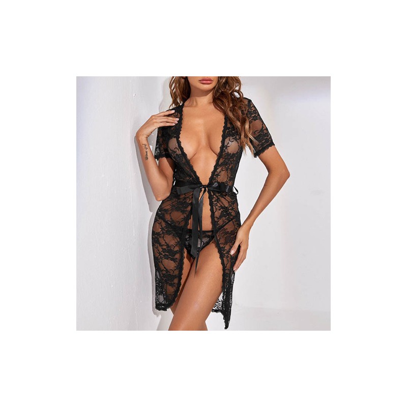 Women Lace Passion Uniform Suit Robe&amp;panty