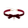 N325 Bow Pearl Velvet Collar