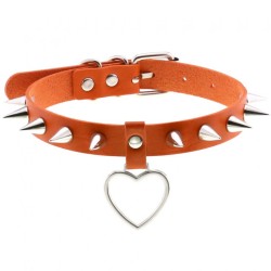 Spike Studded Heart Pendant Leather Collar