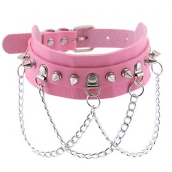 Spikes Collar With Silver Chain