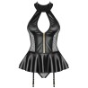 Haltered Front Hollowed-out Faux Leather Teddy