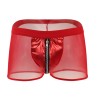 Strong Men Mesh Spliced With Faux Leanther Zipper Boxer Briefs