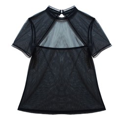 Black Transparent Back Hollowed-out Lace Tops