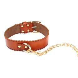 Real Leather Collar With Golden Lead