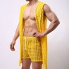 Powerful Hollowed-out Net Hooded Bandaged Bathrobe